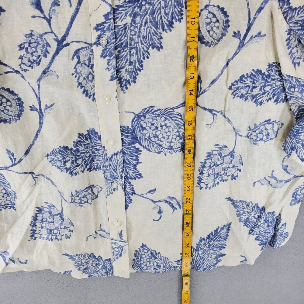 Ralph Lauren Button Down Shirt Women 2X Blue Cream Linen Floral 3/4 Sleeve - Picture 6 of 6